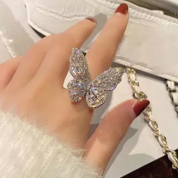 Yousheng женское кольцо в форме бабочки со стразами, регулируемое открывающееся кольцо для банкета, вечеринки, свадьбы, ювелирные изделия чёрный