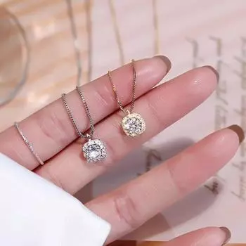 Yousheng Женское квадратное ожерелье с подвеской из циркония, имитация бриллиантовой ключичной цепочки на День матери, годовщину, день рождения, ювелирный подарок серебряный