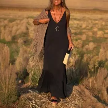 Yousheng женское летнее платье-камиль без рукавов, повседневное платье макси с V-образным вырезом и разрезом, свободный пляжный сарафан, наряд для путешествий и отпуска M фиолетовый