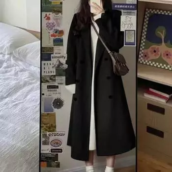 Yousheng женское осенне-зимнее длинное шерстяное пальто с лацканами, длинными рукавами, двубортными карманами, верхняя одежда, однотонное теплое женское пальто XL светло-зеленый