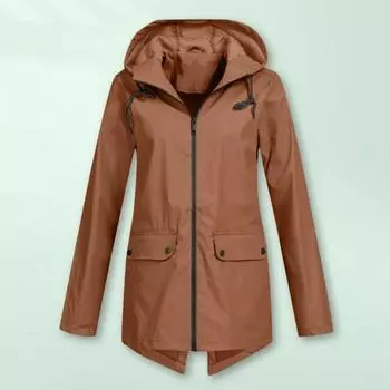 Yousheng Женское осенне-зимнее пальто с капюшоном, ветровка с длинными рукавами, застежка-молния, однотонные накладные карманы, повседневная куртка для активного отдыха XL синий