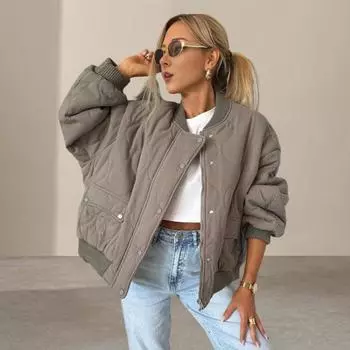 Yousheng Женское осенне-зимнее пальто с застежкой на пуговицы, длинные рукава с карманами, свободная круглая горловина, повседневная куртка, однотонная верхняя одежда для школы и путешествий S хаки