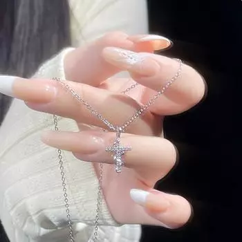 Yousheng Женское Ожерелье Кубический Цирконий Крест Подвеска Змея Полая Цепочка Регулируемая Длина Гальванизированный Полированный Год Змеи Зодиакальное Ожерелье серебряный