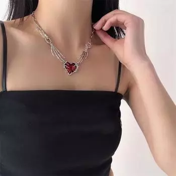 Yousheng Женское ожерелье с красными стразами, подвеска в форме сердца, скелет, в форме руки, в стиле панк, темный стиль, индивидуальное полое украшение на шею для клубной вечеринки красный