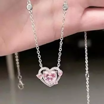 Yousheng Женское ожерелье с подвеской в виде сердца из циркона, милые розовые сердечки, женские украшения для ее жены, дочери, подруги, подарки розовый