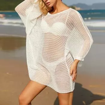 Yousheng Женское Платье-Платье Летучая Мышь Длинный Рукав Прозрачная Сетка Бикини Прикрытие Быстросохнущая Дышащая Пляжная Одежда XL чёрный