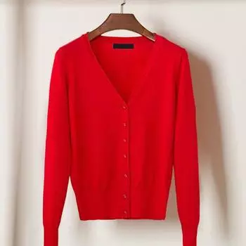 Yousheng Женское трикотажное пальто с V-образным вырезом и длинным рукавом, однобортный свитер, однотонный ребристый подол, мягкий теплый свитер, кардиган XL белый