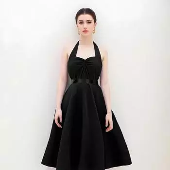 Yousheng Женское вечернее платье на шнуровке с бретелькой на шее А-силуэта с открытой спиной и открытыми плечами без рукавов Сплошной цвет Ретро Коктейльная вечеринка Свадебное платье миди 2XL синий