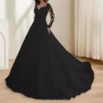 Yousheng женское вечернее платье с кружевом, цветочной вышивкой, А-силуэта, большим качелем, V-образным вырезом, длинными рукавами, застежкой-молнией сзади, выпускного вечера, свадьбы, вечеринки, макси-платье S белый