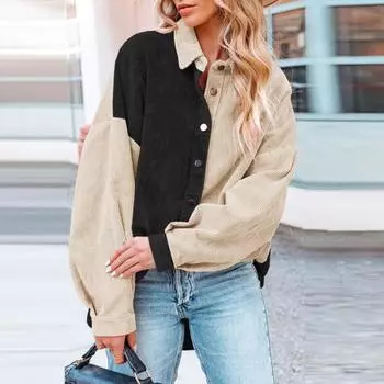 Yousheng Женское вельветовое пальто с лацканами и длинным рукавом, свободный крой, цветной дизайн, куртка, пальто, однобортная повседневная рубашка, пальто 2XL серый