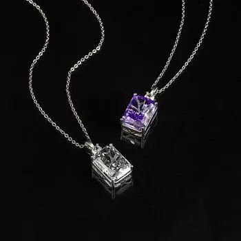 Yousheng Женское выпускное ожерелье Большое четырехугольное кубическое цирконие Гладкая резка Блестящая медная цепочка для свитера для официального банкета коктейльной вечеринки розовый