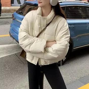 Yousheng Женское зимнее хлопковое пальто с карманами, воротником-стойкой, длинным рукавом, однотонное, легкое, утолщенное, теплое, верхняя одежда M зелёный