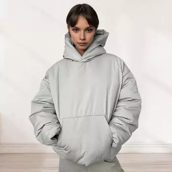 Yousheng Женское зимнее хлопковое пальто с толстой подкладкой, ветрозащитное, сохраняющее тепло, с большим карманом, с капюшоном, однотонная толстовка с длинными рукавами, куртка-пуловер S серый