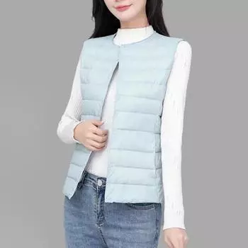 Yousheng Женское зимнее хлопковое пальто с круглым вырезом, утолщенное, с подкладкой, короткое, ветрозащитное, однобортное, внутренняя одежда, жилет S красный