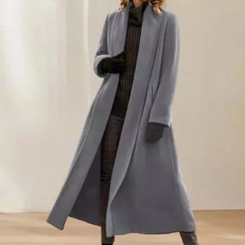 Yousheng Женское зимнее пальто с открытыми стежками, отложным воротником, длинными рукавами, ветровка, свободный кардиган, длина до икры, шерстяное пальто для улицы S армия зеленый