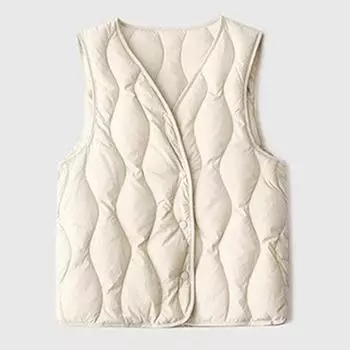 Yousheng Зимний женский многослойный жилет, пальто с застежкой на пуговицы, с V-образным вырезом, без рукавов, однотонный, с защитой от ударов, сохраняющий тепло, уличный пуховый жилет S чёрный