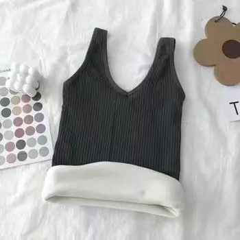 Yousheng зимний женский терможилет бесшовный толстый плюшевый быстрый термофиксатор V-образный вырез облегающий эластичный без рукавов внутренняя одежда нижняя майка белый