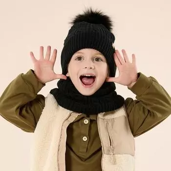 Yousheng Зимняя шапка, перчатки, шарф, комплект для девочек и мальчиков, шапка с помпоном, вязаные утеплители для шеи, перчатки с флисовой подкладкой, шарф, шапка, перчатки, комплект для детей 4-10 лет