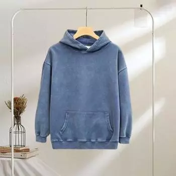 Yousheng Зимняя толстовка с капюшоном для пар, стираная, ретро, свободная, с капюшоном, длинный рукав, унисекс, эластичные манжеты, плотная толстовка с капюшоном на осень и весну M серый