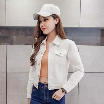 Yousheng Зимняя женская куртка с длинными рукавами, отложным воротником, нагрудными карманами, застежкой на пуговицы, пальто короткого типа, повседневная уличная одежда, джинсовые пальто L светло-синий