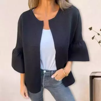 Yousheng зимняя женская куртка с круглым вырезом, толстый флисовый кардиган с открытыми стежками, рукава три четверти, теплое удерживающее тепло уличное пальто L зелёный