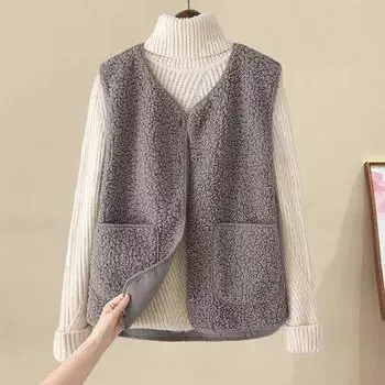Yousheng зимняя женская многослойная жилетка, пальто, тонкая подбитая застежка на кнопки, V-образный вырез, тонкая плюшевая без рукавов, однотонная, сохраняющая тепло куртка для отдыха на открытом воздухе XL хаки