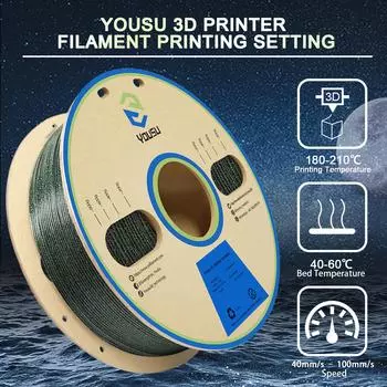 YOUSU 3D Printer Filament 1.75mm Black PLA Glow in the Dark 3D Printing Material Совместим с 5