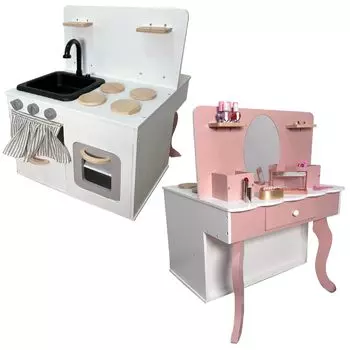 YouTen Dresser Play Kitchen Reversible 2way Original Design Wooden Scandian Style Stylish Interior Play Set Toys Pretend Play Birthday Stall Study