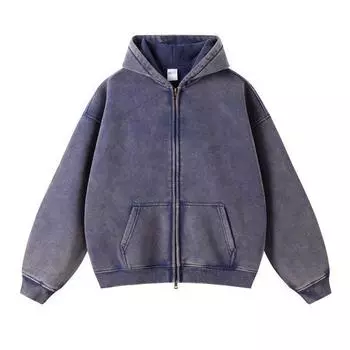 Youth Autum Padded Street Wear Zipper Washed Hoodie 2XL