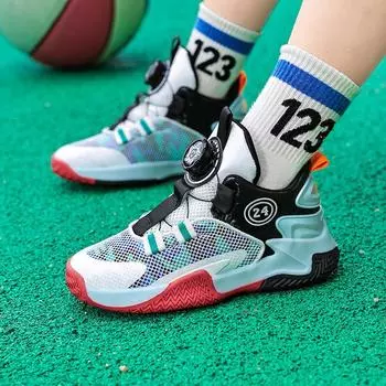 Youth basketball shoes spring and summer new children s casual mesh classmates breathable rotating buckle student sports shoes 31 платиновый