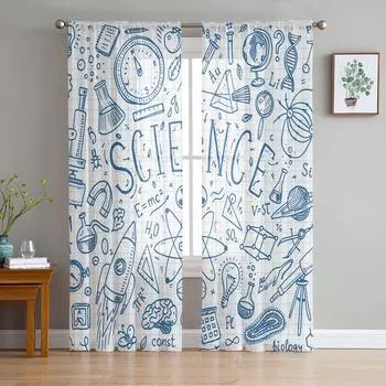 Молодежная спальня Прозрачные шторы Научная ракета Планета Кухня Кабинет Шторы Гостиная Праздничный декор Тюль Шторы 135W x 114H(cm)
