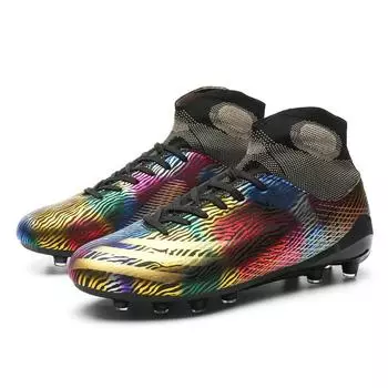 Youth football shoes men s and women s breathable mandarin duck color high-top contrasting color casual spike grass children s training shoes 46
