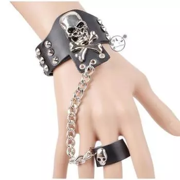 Youth Korean Half Finger Men s and Women s Thunder Street Dance Non-Mainstream Stylish Performance Black Punk Skull Chain Retro Gloves Ghost head bracelet (no gloves)
