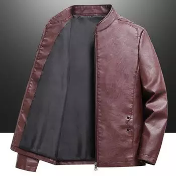 Молодежная кожаная куртка, мужская весенне-осенняя куртка из искусственной кожи, мужская бархатная кожаная куртка с воротником-стойкой, большой размер M