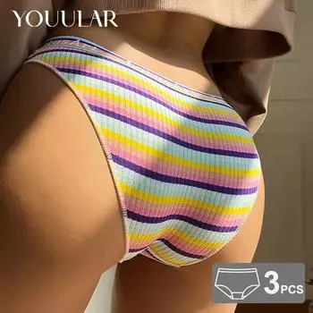 YOUULAR, 3 шт./лот, сексуальные женские трусики в полоску, спортивное хлопковое нижнее белье, удобные дышащие трусы для девочек, милые милые трусики, уютное нижнее белье M