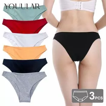 YOUULAR 3 шт. / Лот Женские хлопковые трусики Трусики с низкой талией Удобные однотонные трусики Сексуальное нижнее белье Женское нижнее белье M