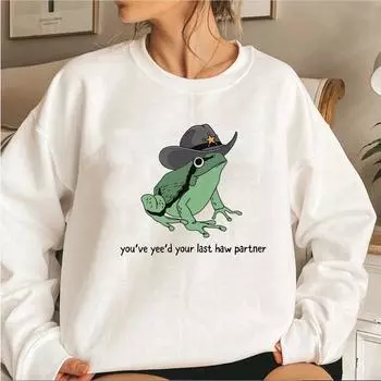 Youve Yee d Your Last Haw Partner Толстовка Смешная лягушка Толстовка унисекс с круглым вырезом Толстовки с длинным рукавом Подарок для лягушки-любовника S темно-зеленого