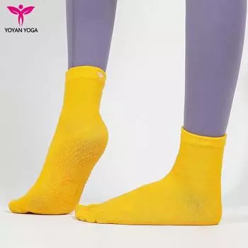 Youyan Yoga Socks Female Professional Non Slip Female Toe Socks Thickened Pilates Dance Toe Socks Sports Fitness Mid-tube socks-distinguished yellow (32-42 yards)