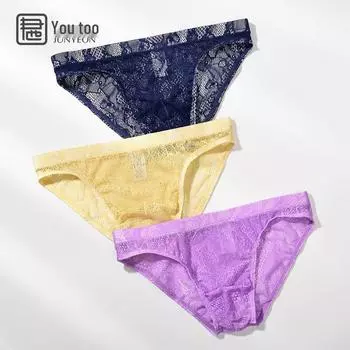 Youye Мужские прозрачные кружевные дышащие трусы с низкой посадкой L