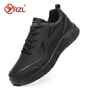 YRZL Black Running Shoes Leather Waterproof Athletic Sneakers Men Wear-resistant Men Walking Sport Shoes Comfortable Men Shoes 43 серый