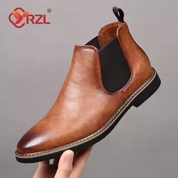 YRZL Fashion Men s Classic Retro Chelsea Boots Mens Ankle Boots Men British Style Short Boot High-top Casual Flats Shoes 39~47 39 чёрный