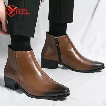 YRZL Men s Boots England Style Chelsea Boots Casual Pointed Toe Ankle Male Brown High Topt Leather Shoes Men Winter Boots 2024 37 чёрный