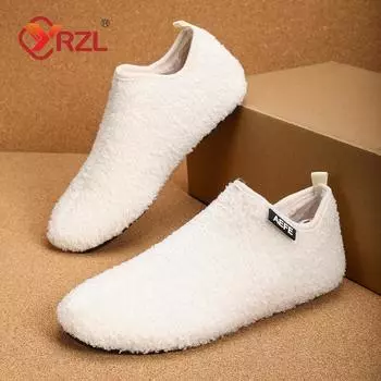 YRZL Men s Winter Warm Slippers Casual Flats Shoes Indoor House Non Slip Ultra Soft Man Shoe Solid Color Short Plush Male Shoes 39 чёрный