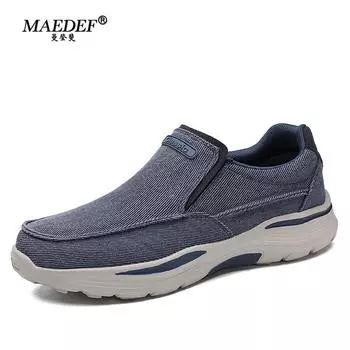 YRZL Men Sneakers Canvas Casual Loafers Thick Soled Slip on Shoes Lightweight Breathable Comfy Outdoor Walking Vulcanized Shoes 39 синий