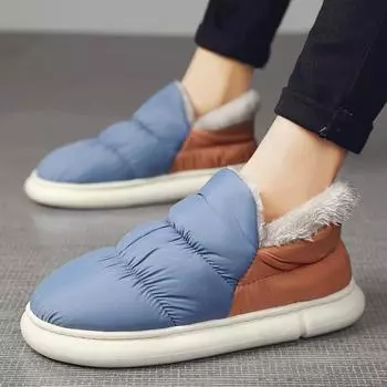 YRZL мужские тапочки зимние пуховые водонепроницаемые для дома и улицы теплые плюшевые туфли без застежек на толстой подошве мягкие удобные туфли на плоской подошве для пар 36-37 бежевый