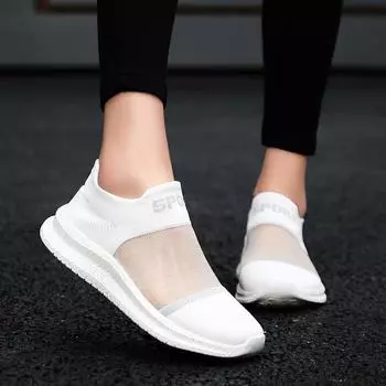 YRZL Shoes Кроссовки Slip on для женщин Спортивная повседневная обувь Сетчатые дышащие прогулочные теннисные туфли Мягкие удобные нескользящие плоские кроссовки 35 чёрный
