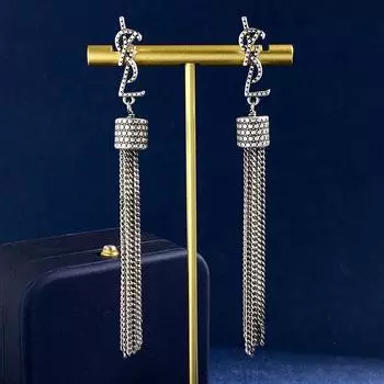 Ys Home Poplar Grove Умные длинные серьги-клипсы в стиле ретро Sweet And Cool Wind с бахромой и узором в виде горошка