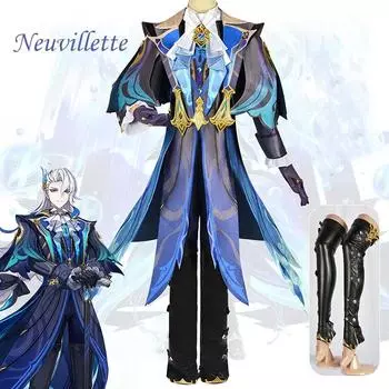 Ysir Genshin Impact Neuvillette Cos Костюм Fengdan Water Dragon King Косплей Аниме Костюм XS синий