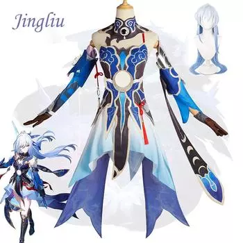 Ysir Jingliu Косплей Костюм, Honkai Impact Game Playsuit, Аниме Jingliu Косплей Набор, Женский XS синий