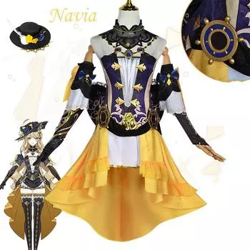 Ysir Navia Cos Костюм Genshin Impact Fengdan Игровой костюм Полный комплект аниме Косплей Женский XS жёлтый